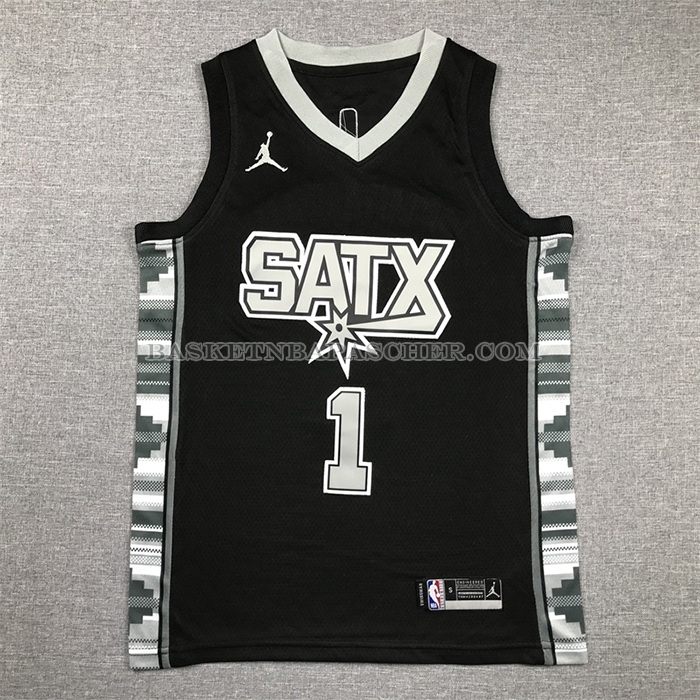 Maillot Enfant San Antonio Spurs Victor Wembanyama NO 1 Statement 2022-23 Noir